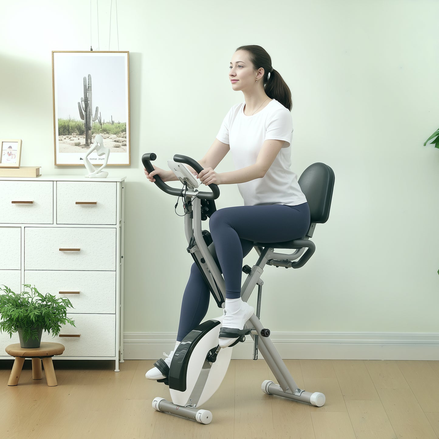 SPORTNOW 5-In-1 Folding Exercise Bike with Arm Workout Bands, Quiet 8-Level Magnetic Resistance Foldable Exercise Bike with LCD, Tablet Holder, Hand Pulse Sensor for Home Use Indoor Cycling