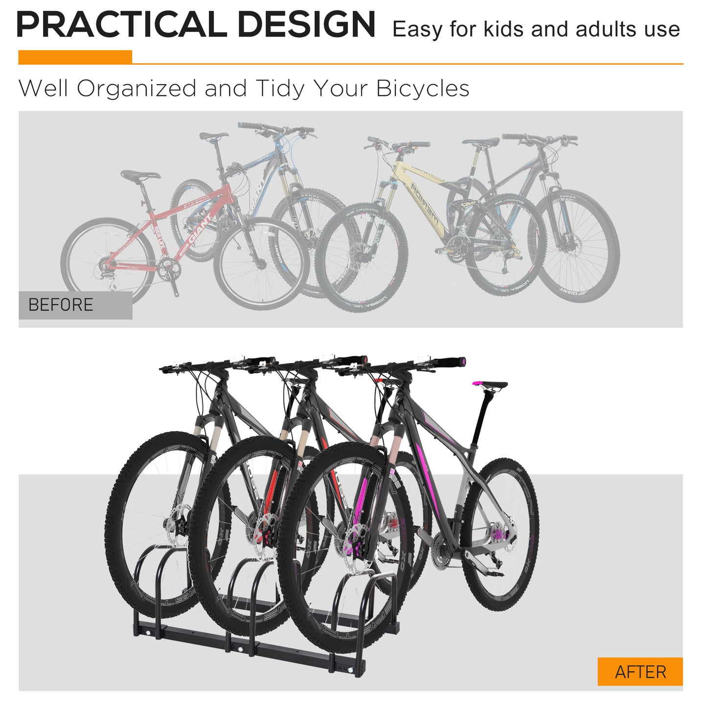 HOMCOM Bike Stand Parking Rack Floor or Wall Mount Bicycle Cycle Storage Locking Stand (3 Racks)