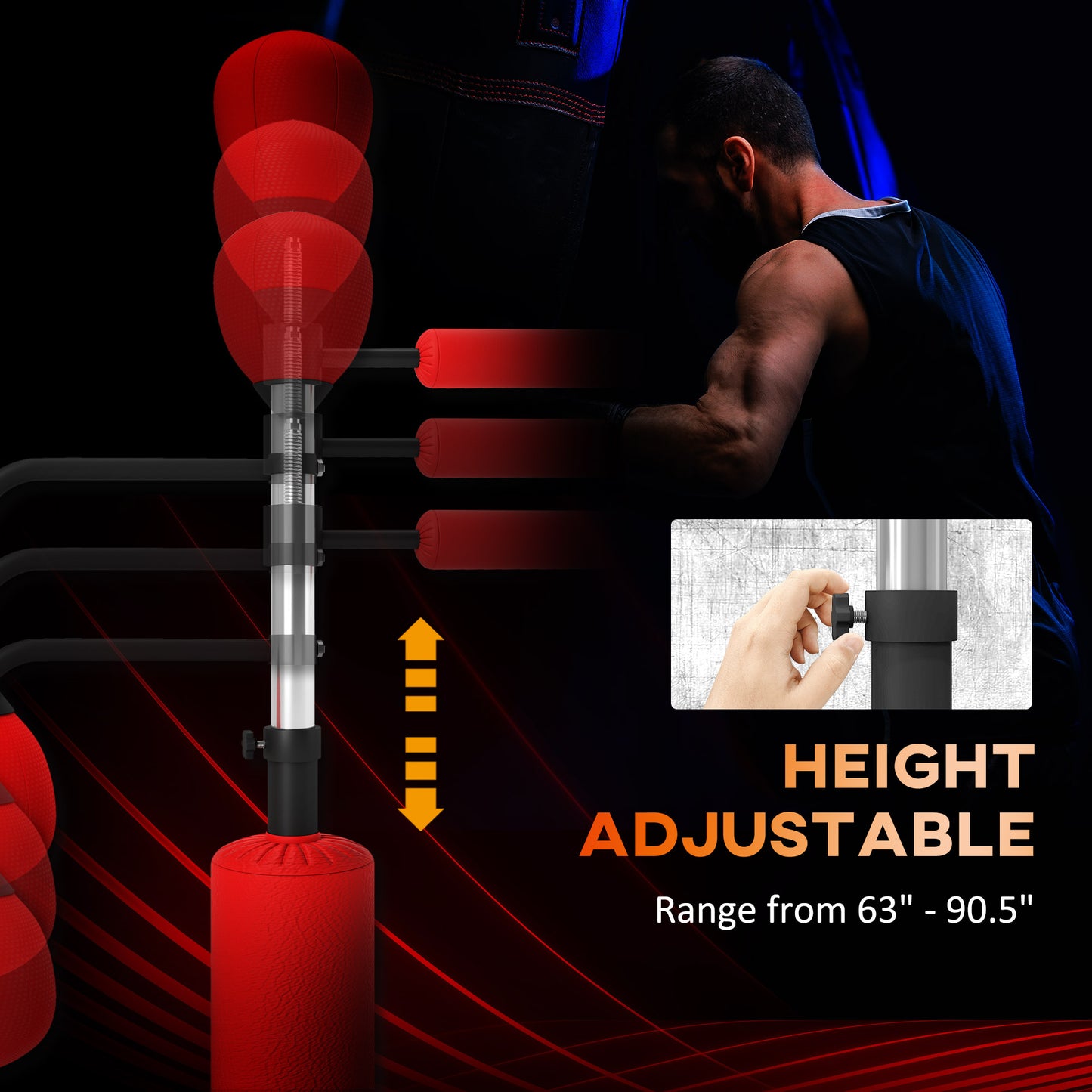 HOMCOM 3-in-1 Boxing Punching Bag, Freestanding with 2 Speed Bals, 360° Reflex Bar, 160-230cm Adjustable Height