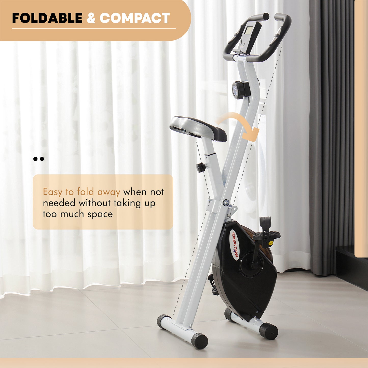 SPORTNOW Folding and Quiet Exercise Bike with 8-Level Magnetic Resistance and Heart Rate Sensor, for Home Gym