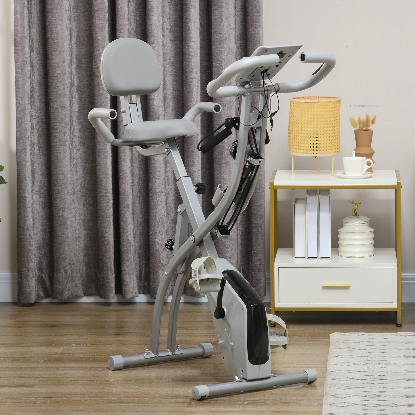 HOMCOM 2-in-1 Folding Exercise Bike with 8-Level Magnetic Resistance, Arm Resistance Band, Pulse Sensor