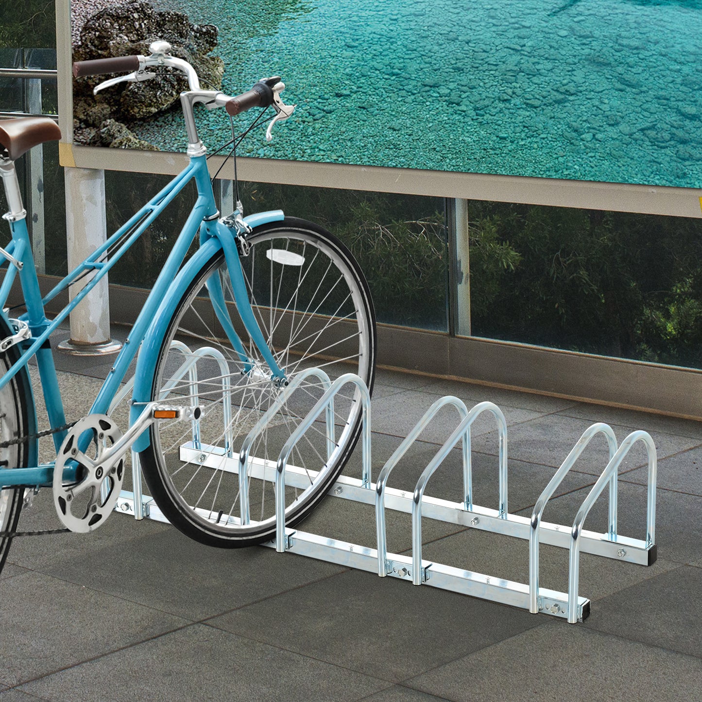 HOMCOM Bike Stand Parking Rack Floor or Wall Mount Bicycle Cycle Storage Locking Stand (5 Racks)