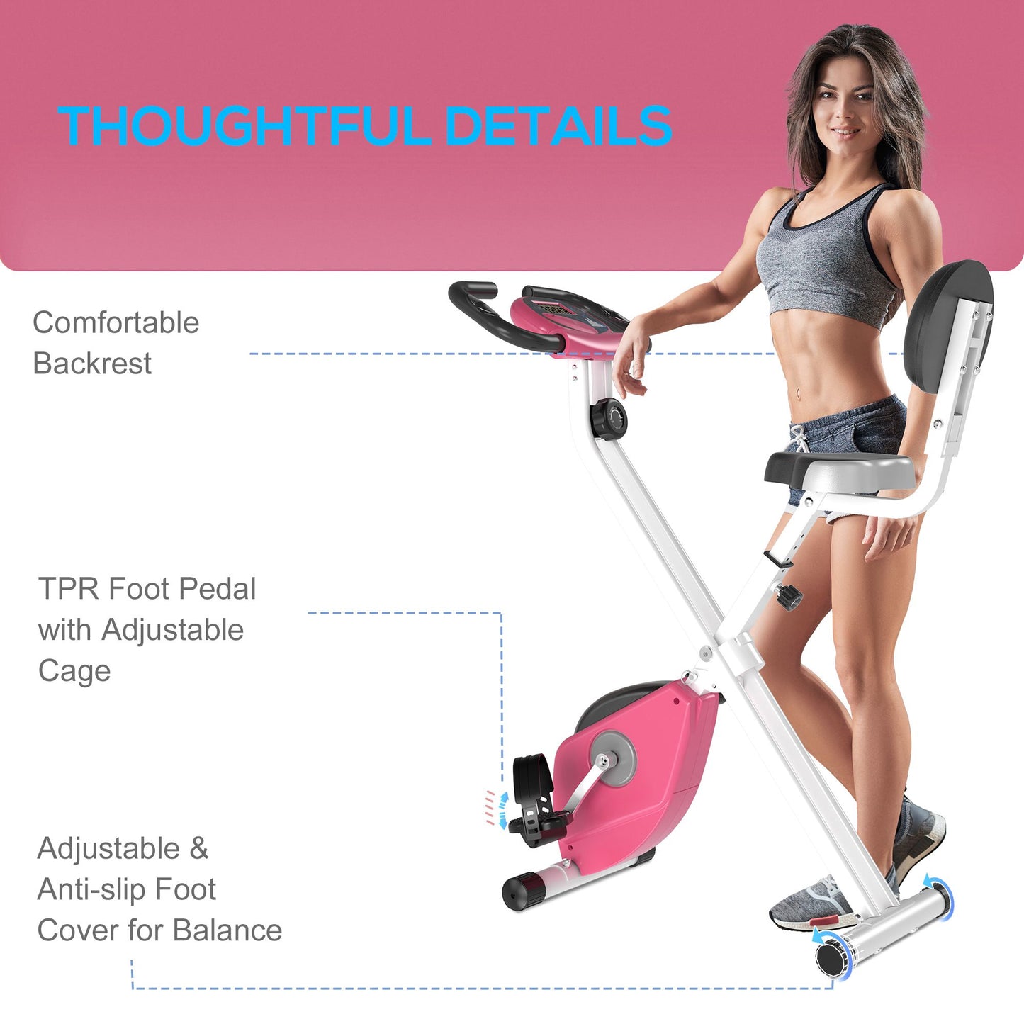 HOMCOM Folding Exercise Bike, Fitness Bicycle Indoor Trainer, 8-Level Magnetic Resistance Adjustable, with LCD Monitor, Pulse Sensor