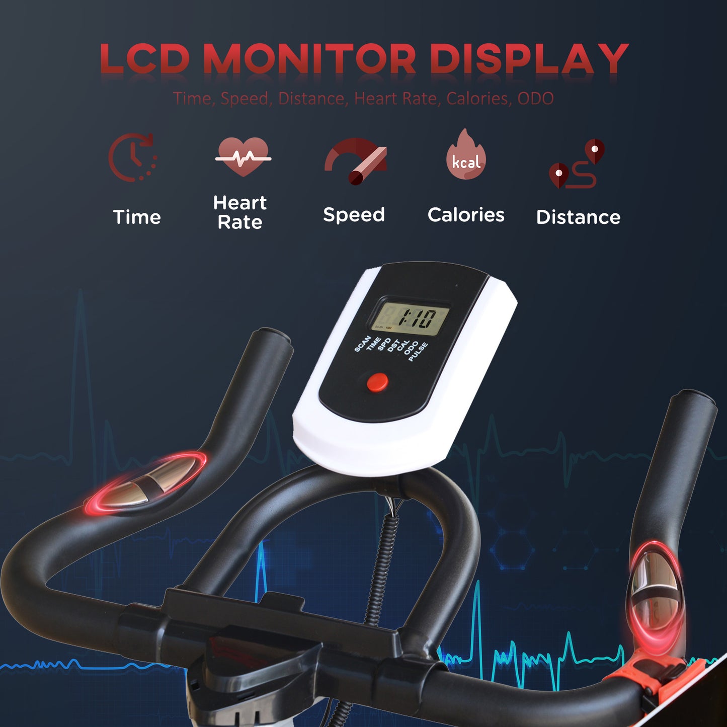 HOMCOM Exercise Bike, Indoor Cycling, with LCD Display, Heart Rate, Sensor