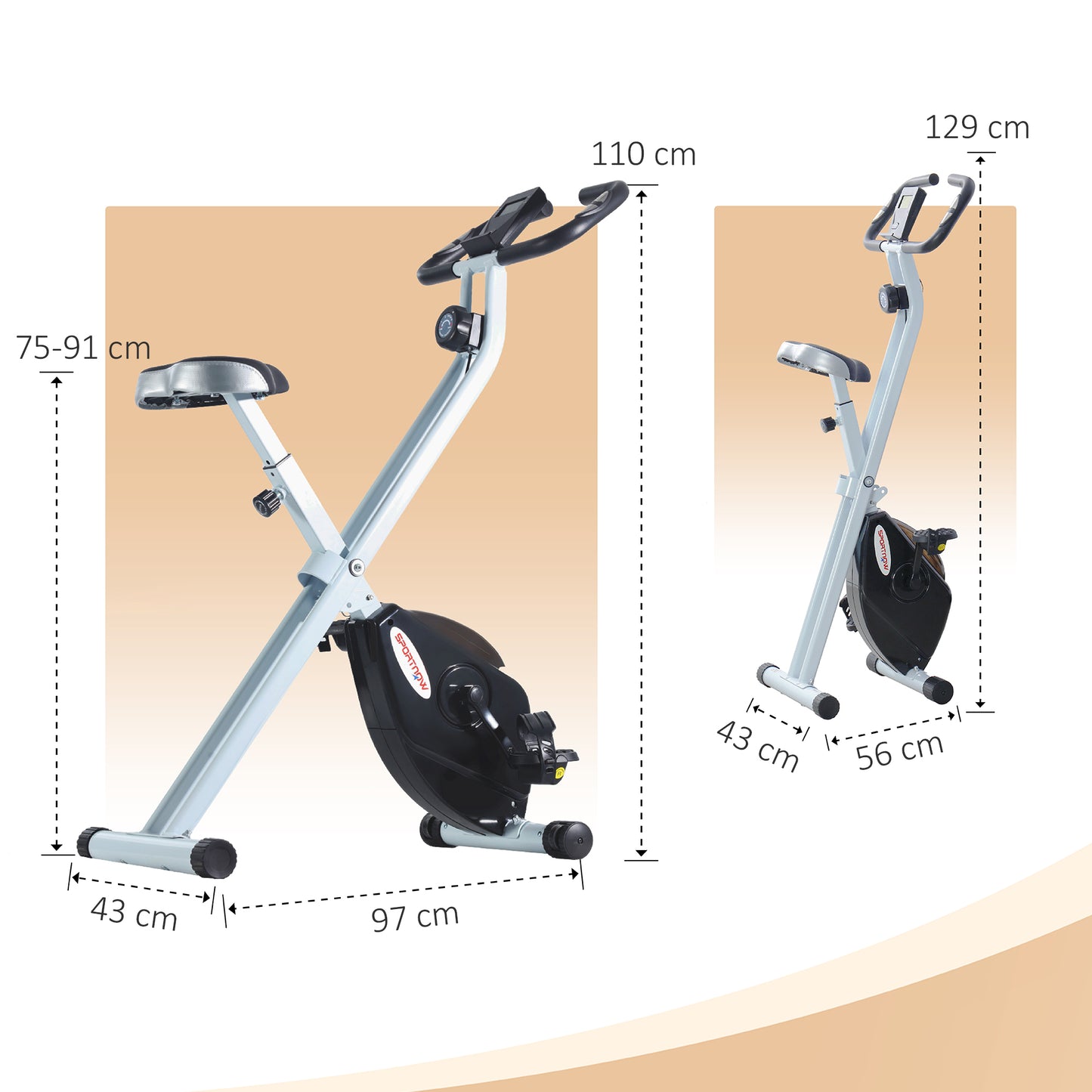 SPORTNOW Folding and Quiet Exercise Bike with 8-Level Magnetic Resistance and Heart Rate Sensor, for Home Gym