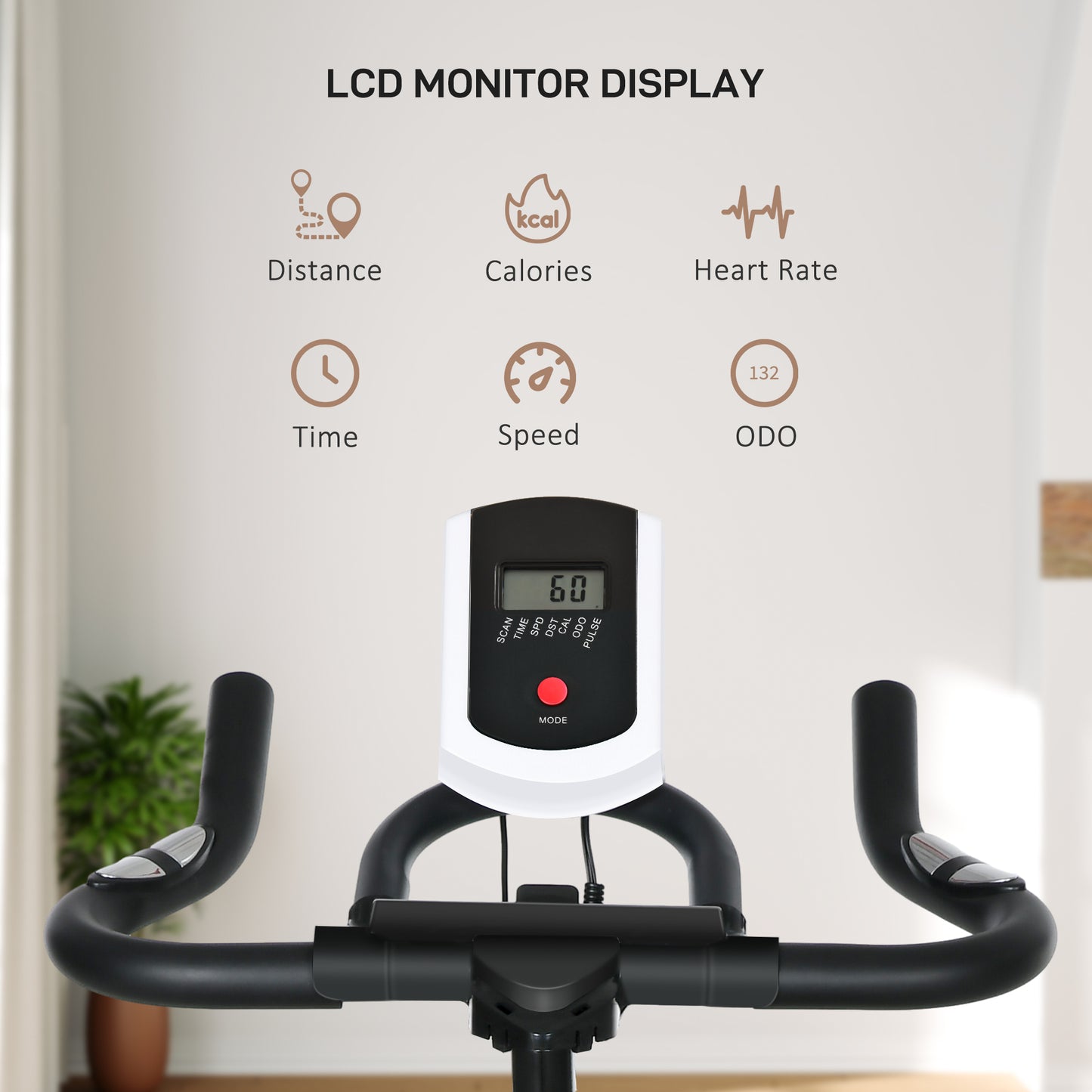 HOMCOM Exercise Bike, Indoor Cycling, with LCD Display, Heart Rate, Sensor