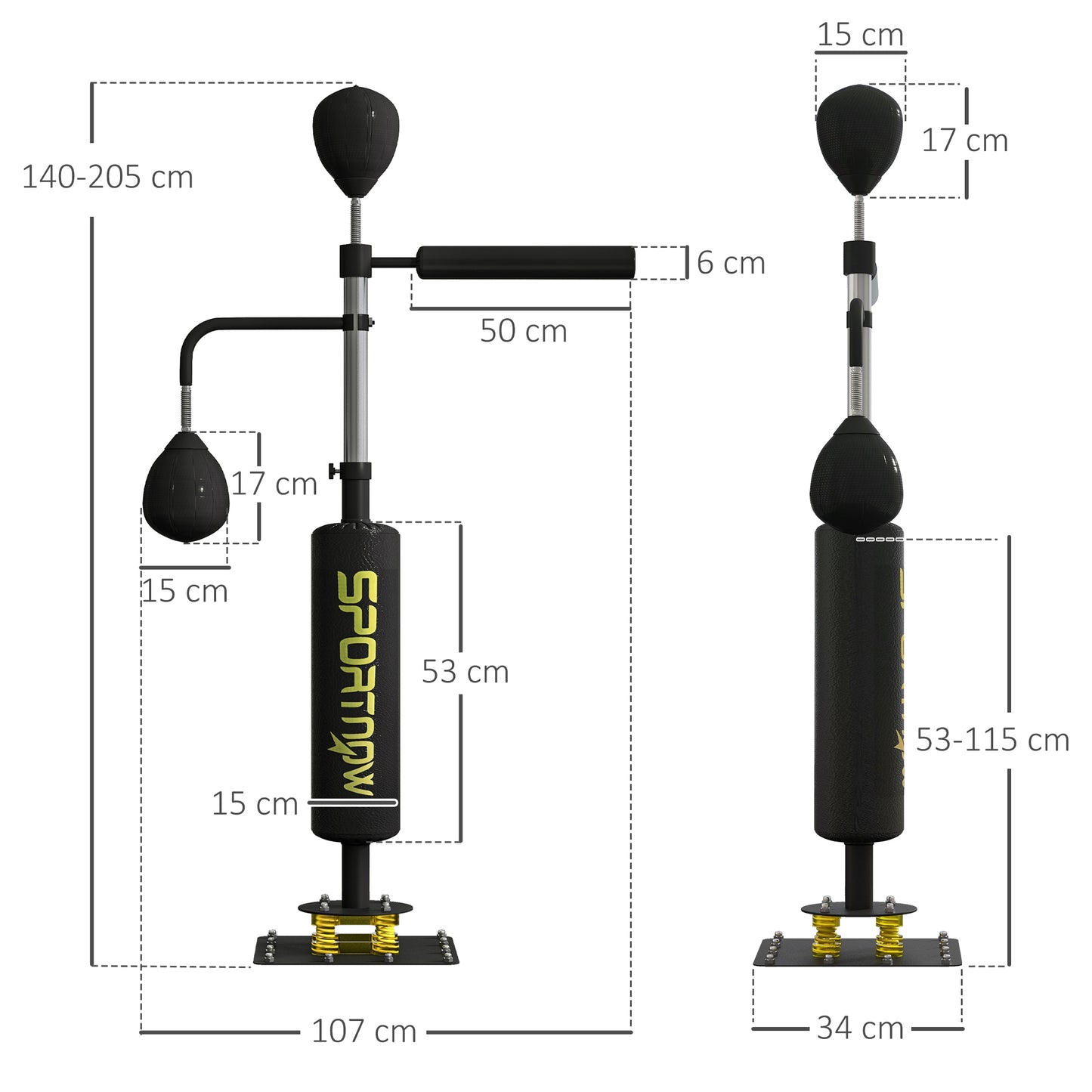 SPORTNOW Boxing Bag, Freestanding Punching Bag, with Reflex Bar, Speed Balls