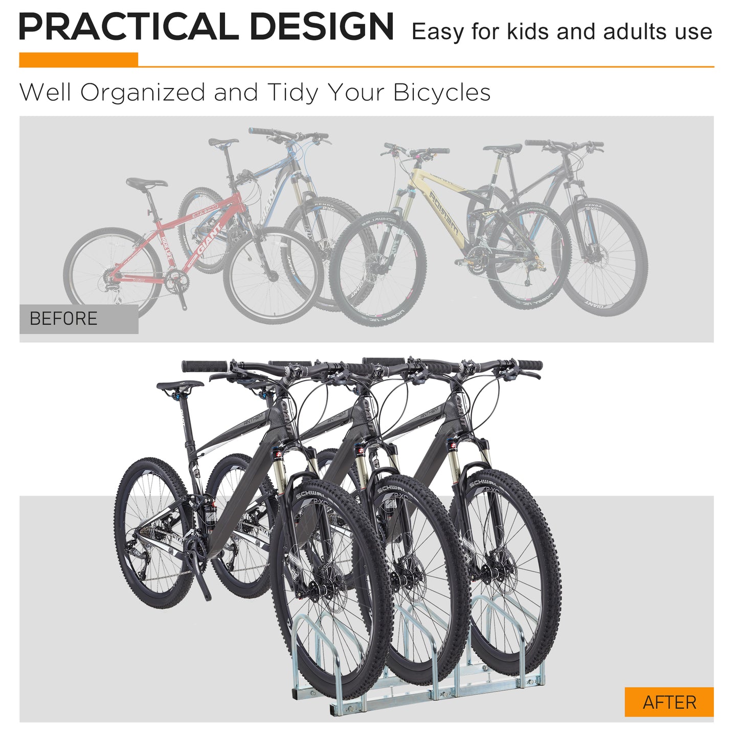 HOMCOM Bike Stand Parking Rack Floor or Wall Mount Bicycle Cycle Storage Locking Stand 76L x 33W x 27H (3 Racks)
