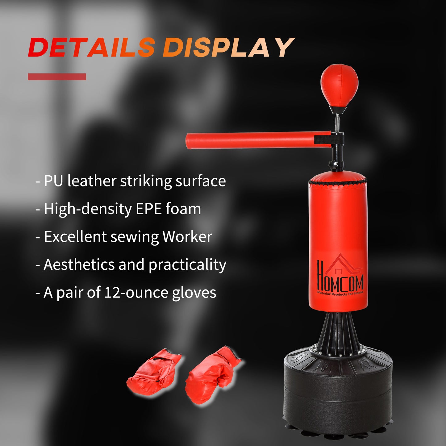 HOMCOM 155-205cm 3-IN-1 Freestanding Boxing Punching Bag Stand, Boxing Speed Trainer with Rotating Flexible Arm, Speed Ball, Fillable Base