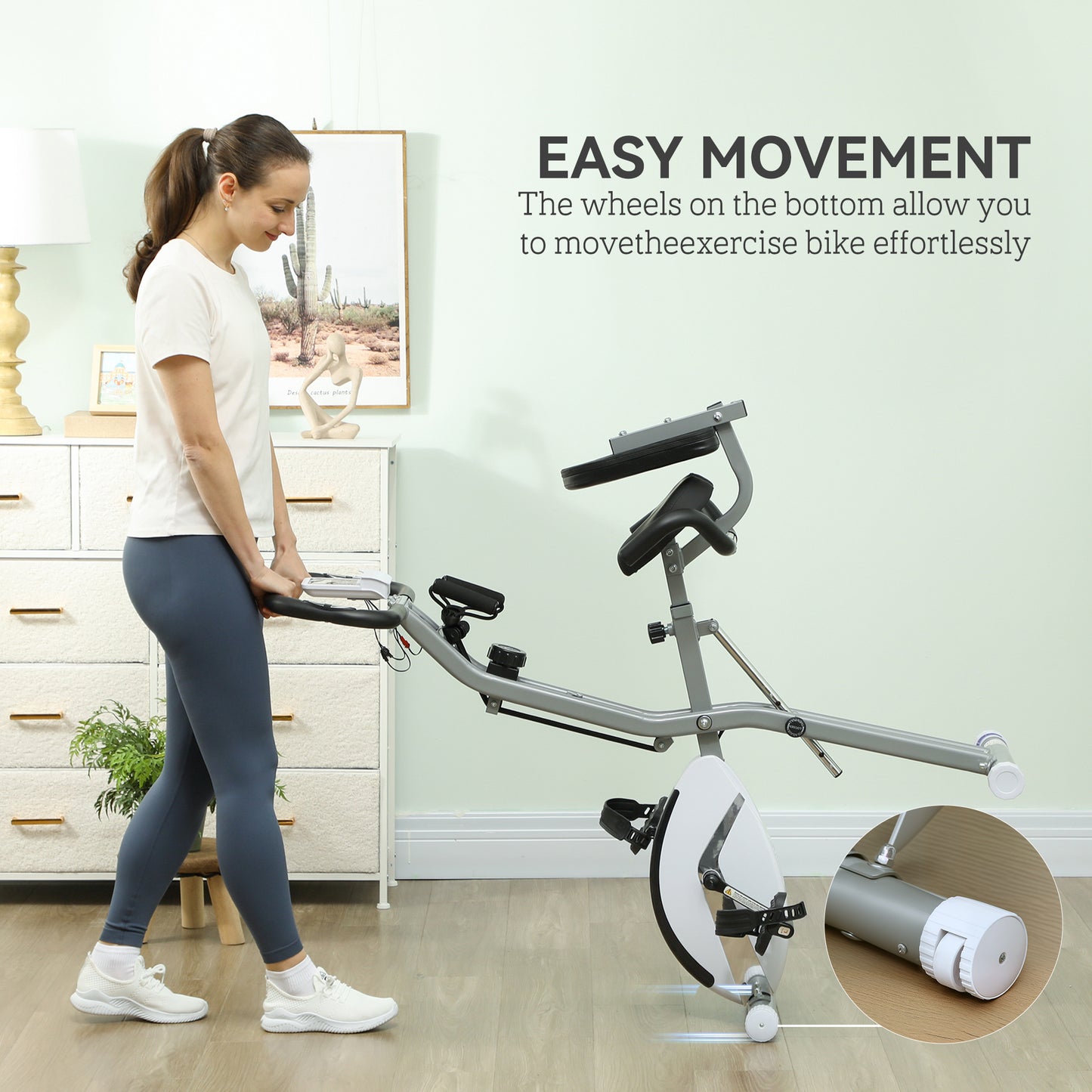 SPORTNOW 5-In-1 Folding Exercise Bike with Arm Workout Bands, Quiet 8-Level Magnetic Resistance Foldable Exercise Bike with LCD, Tablet Holder, Hand Pulse Sensor for Home Use Indoor Cycling