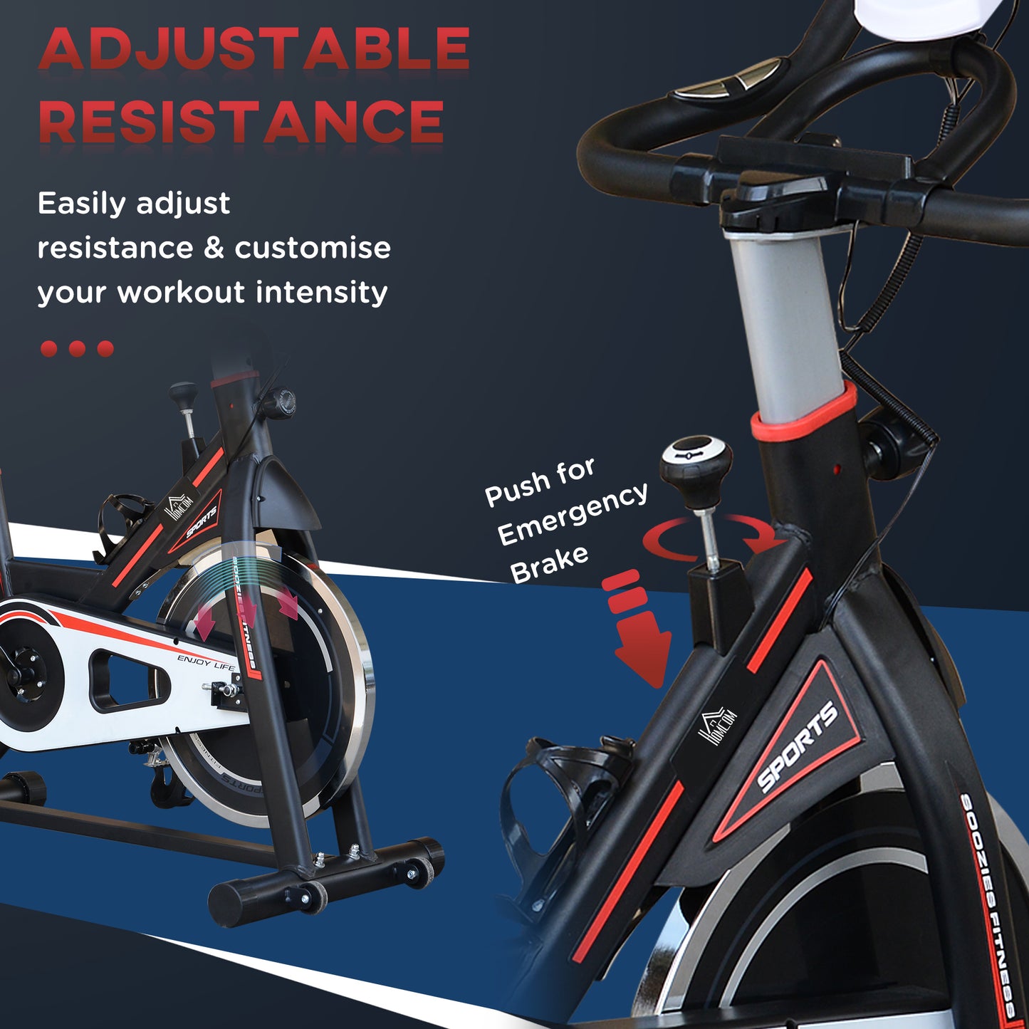 HOMCOM Exercise Bike, Indoor Cycling, with LCD Display, Heart Rate, Sensor