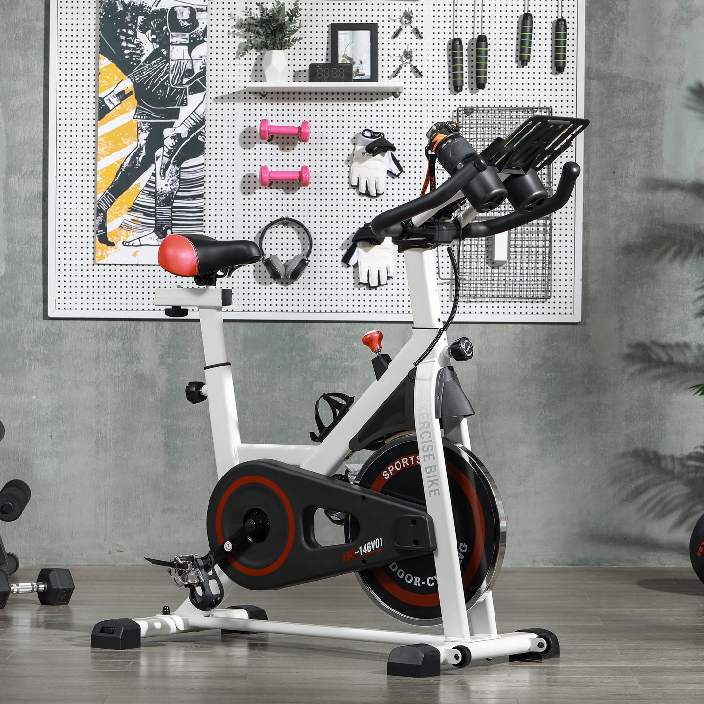 HOMCOM Exercise Bike, 8kg Flywheel Stationary Bike Indoor Cycling Machine with Adjustable Resistance Seat Handlebar
