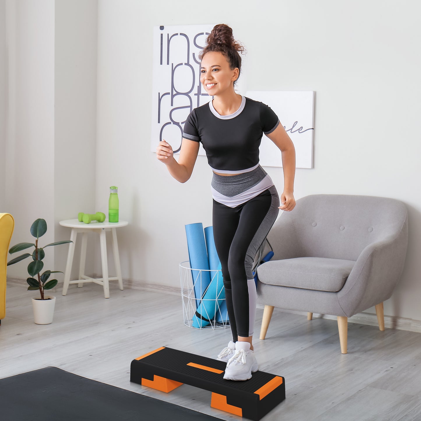 SPORTNOW 15cm/20cm/25cm Exercise Stepper for Home Workout, Aerobic Step Platform - Orange
