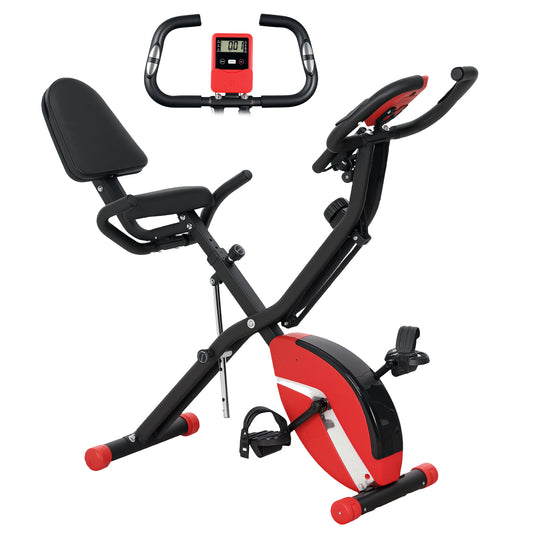 SPORTNOW 5-In-1 Folding Exercise Bike with Arm Workout Bands, Quiet 8-Level Magnetic Resistance Foldable Exercise Bike with LCD, Tablet Holder, Hand Pulse Sensor for Home Use Indoor Cycling