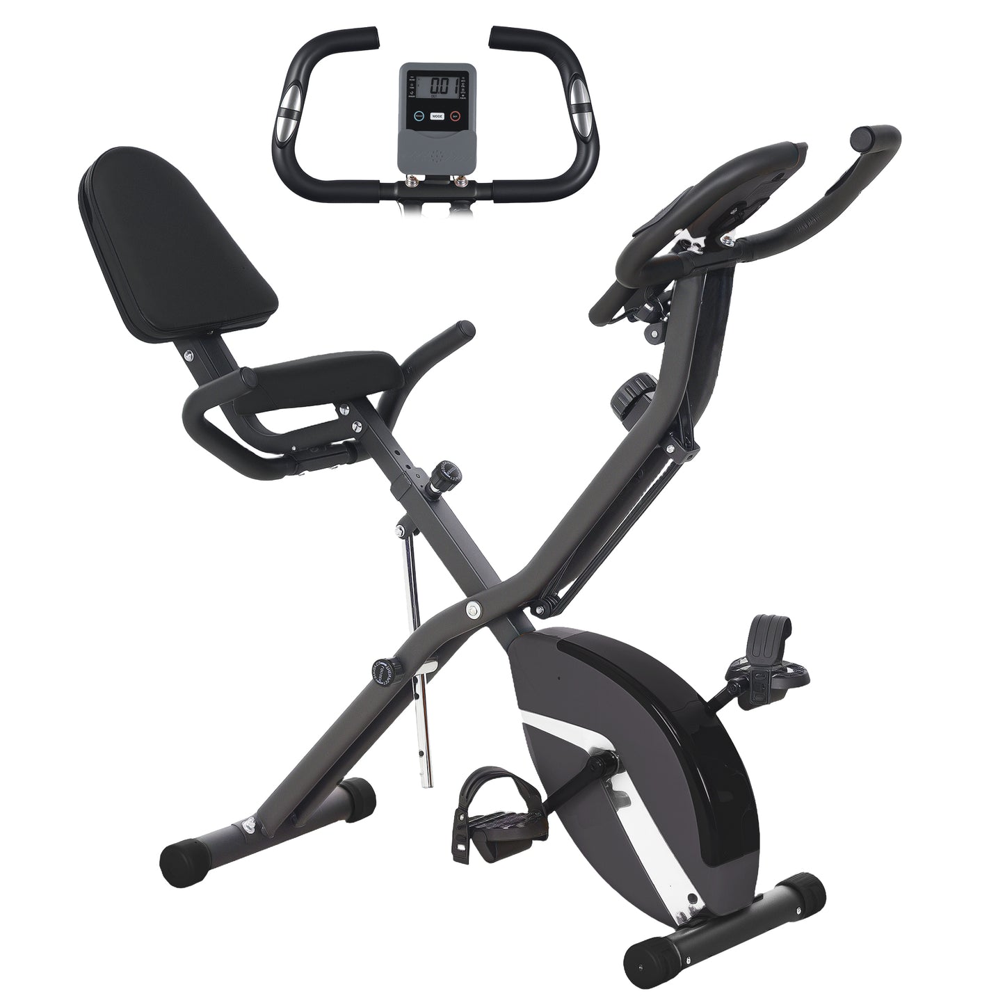 SPORTNOW 5-In-1 Folding Exercise Bike with Arm Workout Bands, Quiet 8-Level Magnetic Resistance Foldable Exercise Bike with LCD, Tablet Holder, Hand Pulse Sensor for Home Use Indoor Cycling