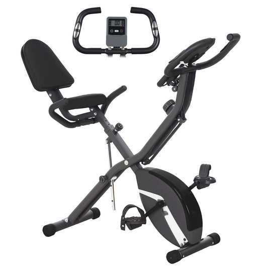 SPORTNOW 5-In-1 Folding Exercise Bike with Arm Workout Bands, Quiet 8-Level Magnetic Resistance Foldable Exercise Bike with LCD, Tablet Holder, Hand Pulse Sensor for Home Use Indoor Cycling
