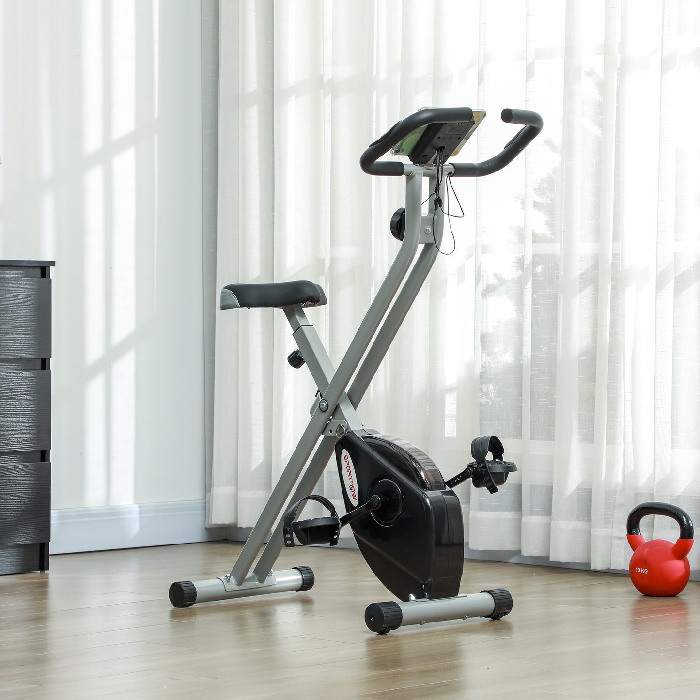 SPORTNOW Folding and Quiet Exercise Bike with 8-Level Magnetic Resistance and Heart Rate Sensor, for Home Gym