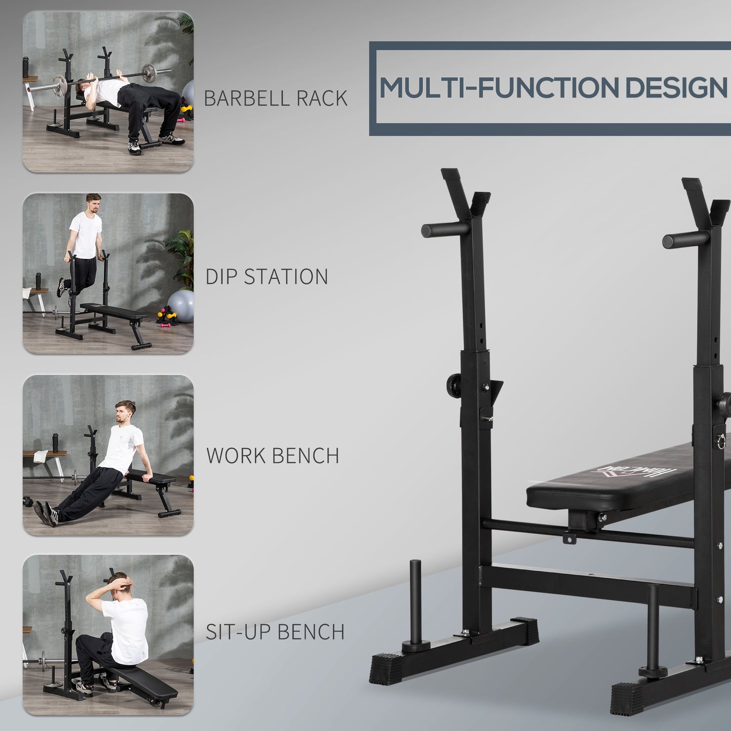HOMCOM Adjustable Weight Bench, Foldable Bench, with Barbell Rack