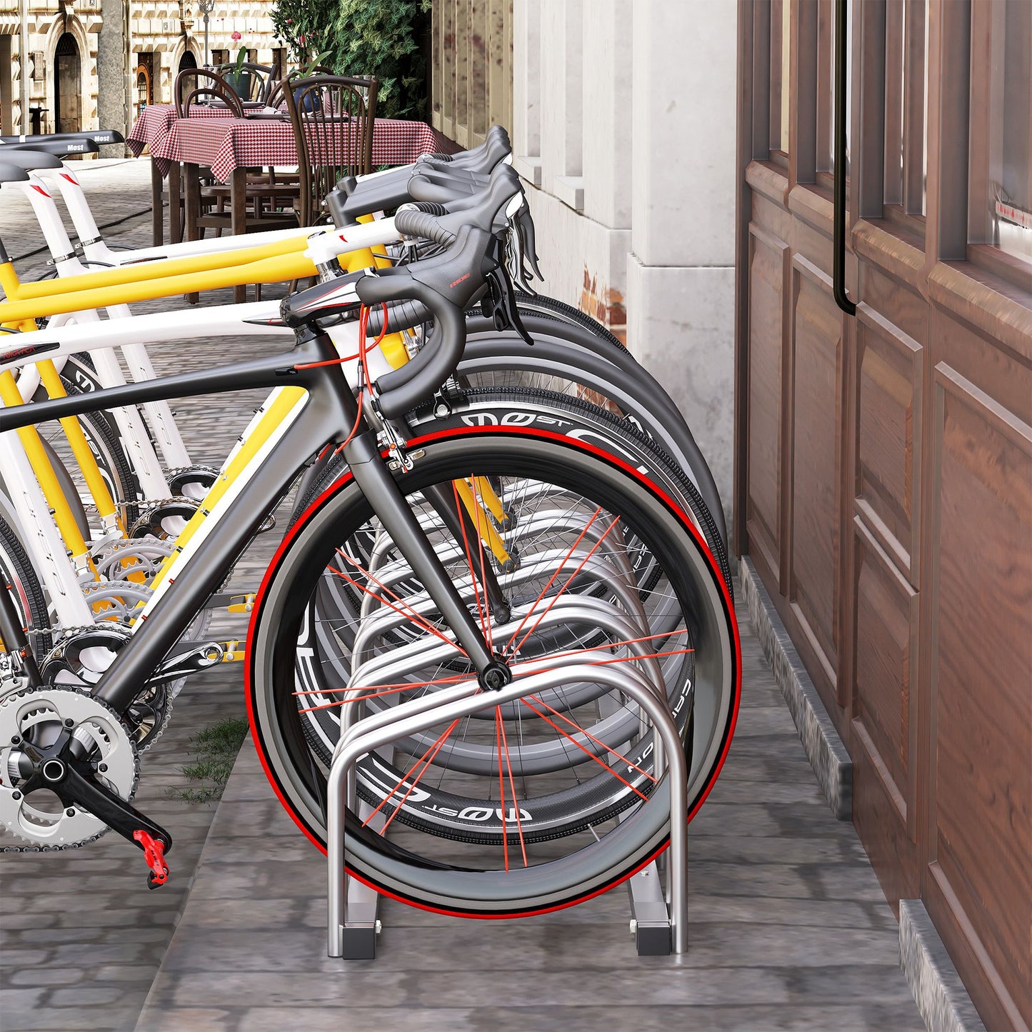 HOMCOM Bike Stand Parking Rack Floor or Wall Mount Bicycle Cycle Storage Locking Stand 179L x 33W x 27H (6 Racks)