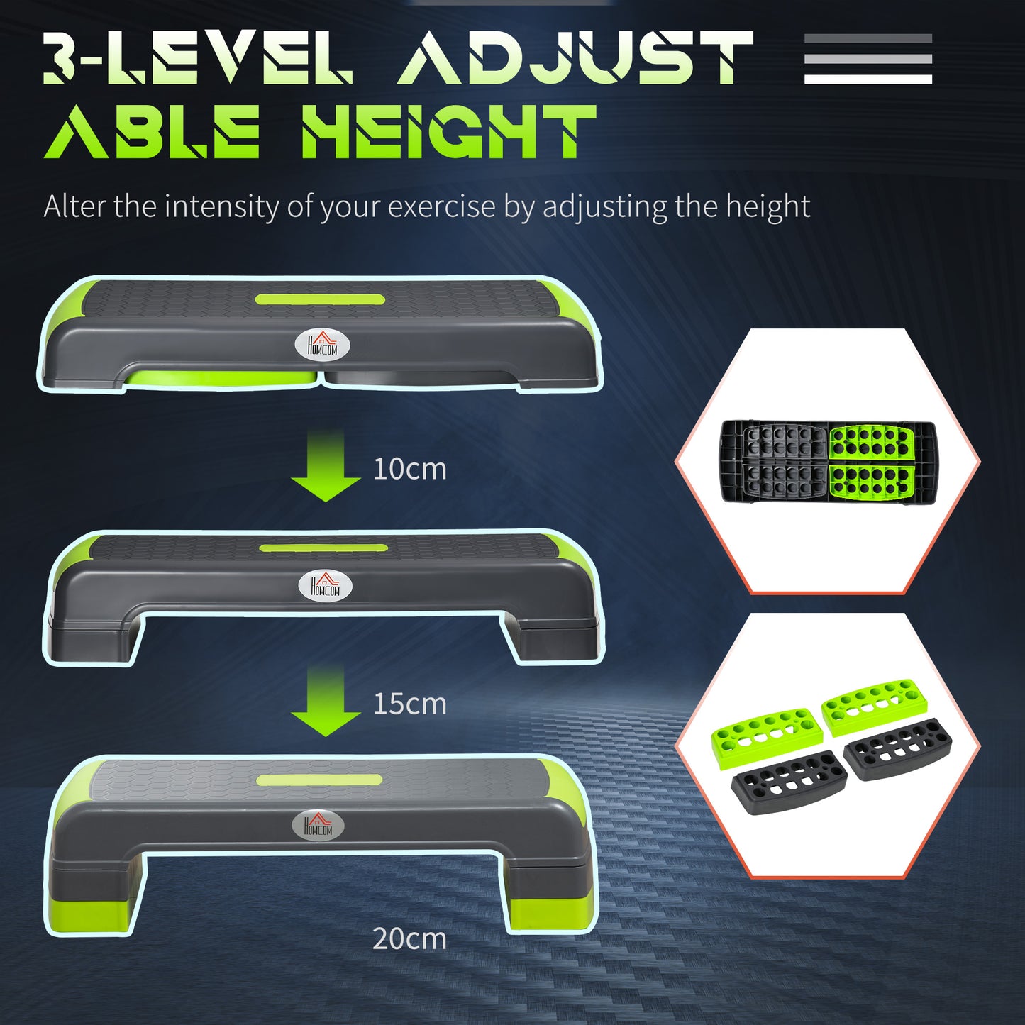 HOMCOM Aerobic Step with 3-Level Adjustable Heights for Home, Office Exercise