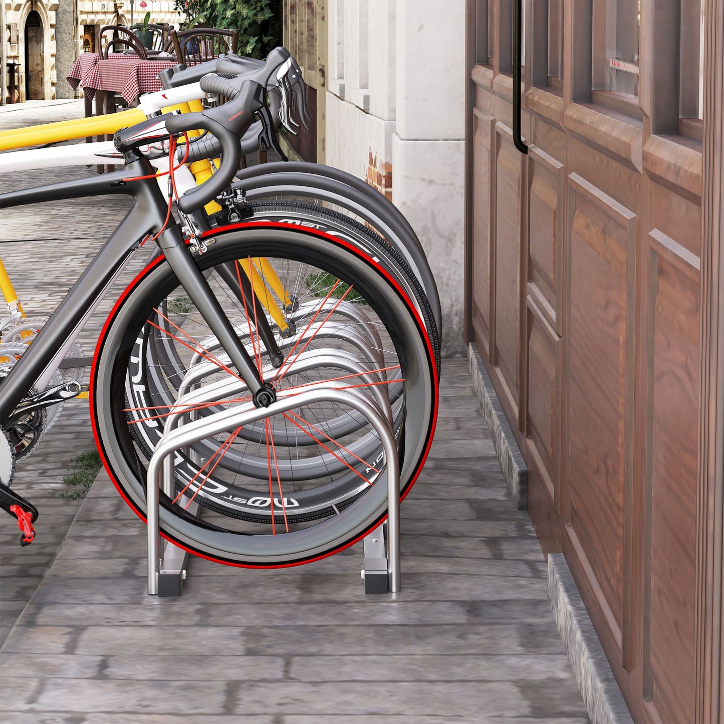 HOMCOM Bike Stand Parking Rack Floor or Wall Mount Bicycle Cycle Storage Locking Stand (4 Racks)