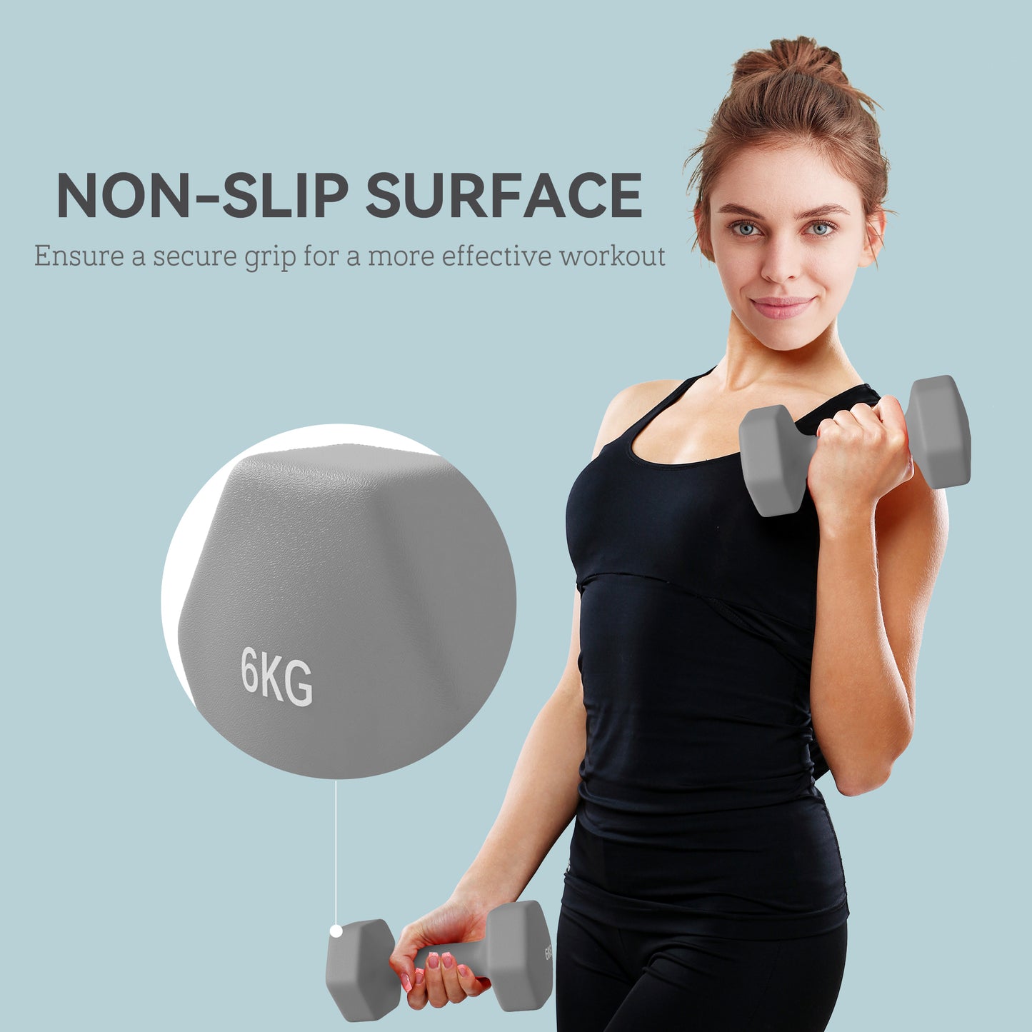 SPORTNOW 2 x 6kg Hexagonal Dumbbells Weights Set with Non-Slip Grip for Home Gym Workout