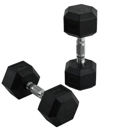 HOMCOM 2x10kg Hex Dumbbells Set Rubber Dumbbells Weight Lifting Equipment Fitness Home Gym