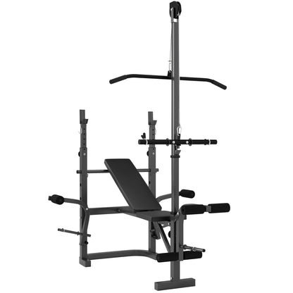 SPORTNOW Adjustable Weight Bench with Bench Press Rack, Preacher Curl Bench, Leg Extension and Lat Pull Down Machine, Incline or Flat Workout Bench for Home Gym Strength Training Weight Lifting