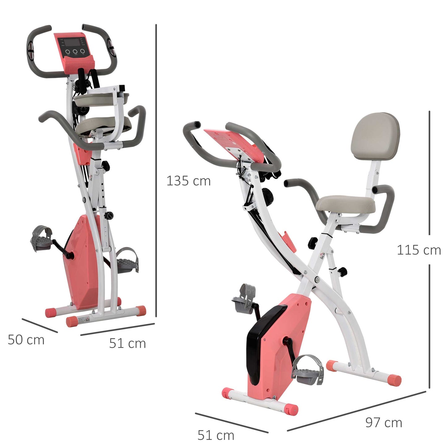 HOMCOM 2-in-1 Folding Exercise Bike with 8-Level Magnetic Resistance, Arm Resistance Band, Pulse Sensor