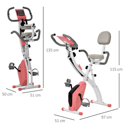 HOMCOM 2-in-1 Folding Exercise Bike with 8-Level Magnetic Resistance, Arm Resistance Band, Pulse Sensor