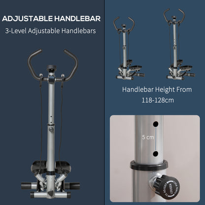 HOMCOM Adjustable Twist Stepper Fitness Step Machine, LCD Screen, Height-Adjust Handlebars, Home Gym