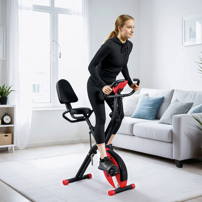 SPORTNOW 5-In-1 Folding Exercise Bike with Arm Workout Bands, Quiet 8-Level Magnetic Resistance Foldable Exercise Bike with LCD, Tablet Holder, Hand Pulse Sensor for Home Use Indoor Cycling