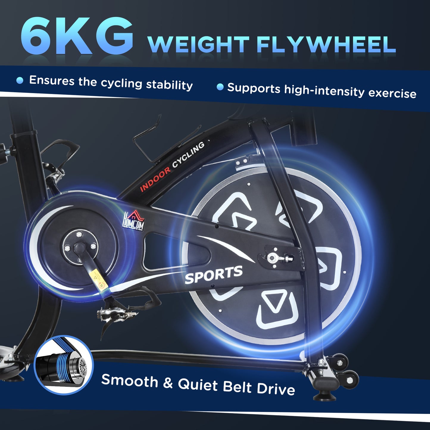 HOMCOM Indoor Stationary Exercise Bike 6kg Flywheel Fitness Cardio Workout Bke Trainer for Home Gym w/ Adjustable Resistance LCD Monitor Pad and Bottle Holder