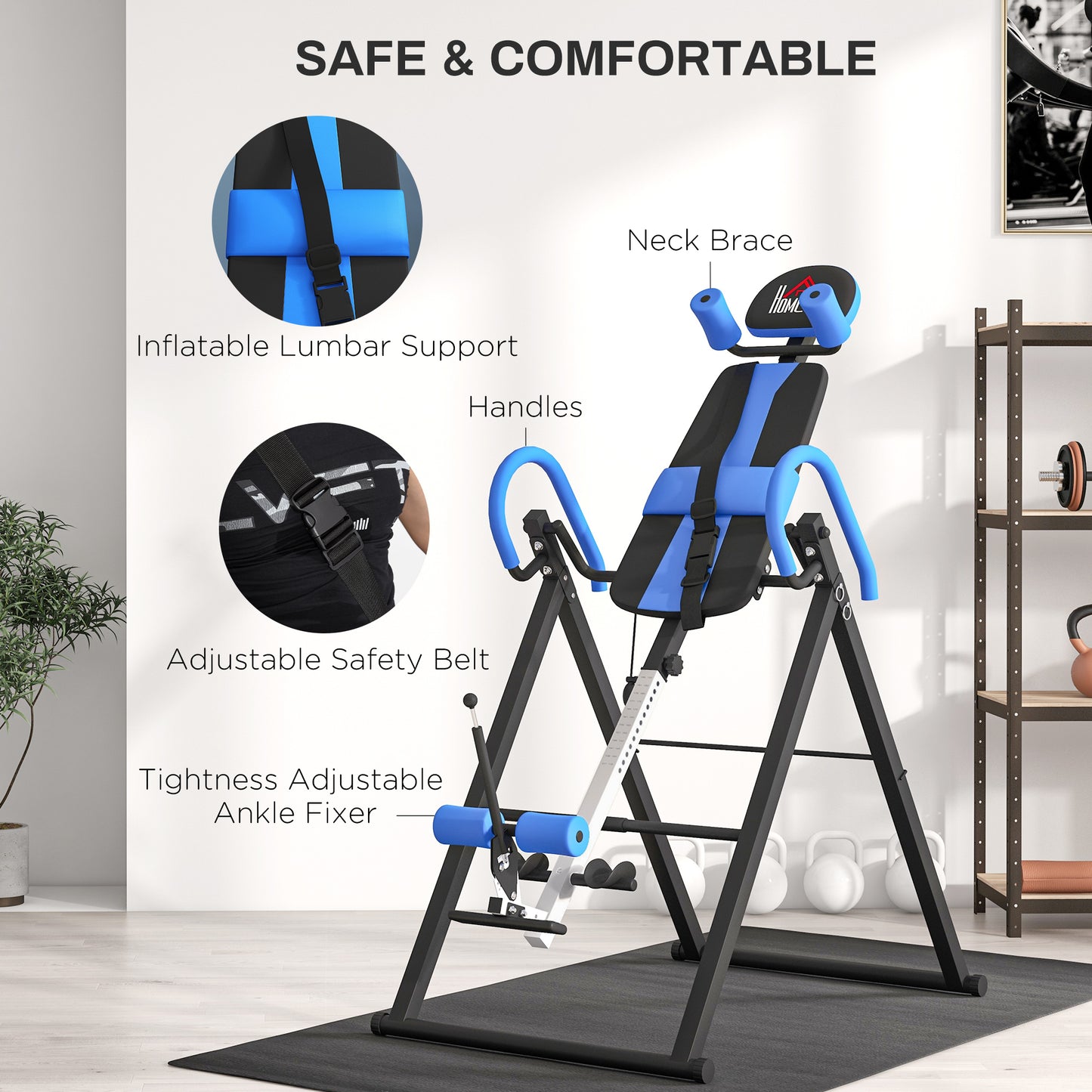 HOMCOM Gravity Inversion Table with Safety Belt Adjustable Hand Stand for Muscle Pain Relief