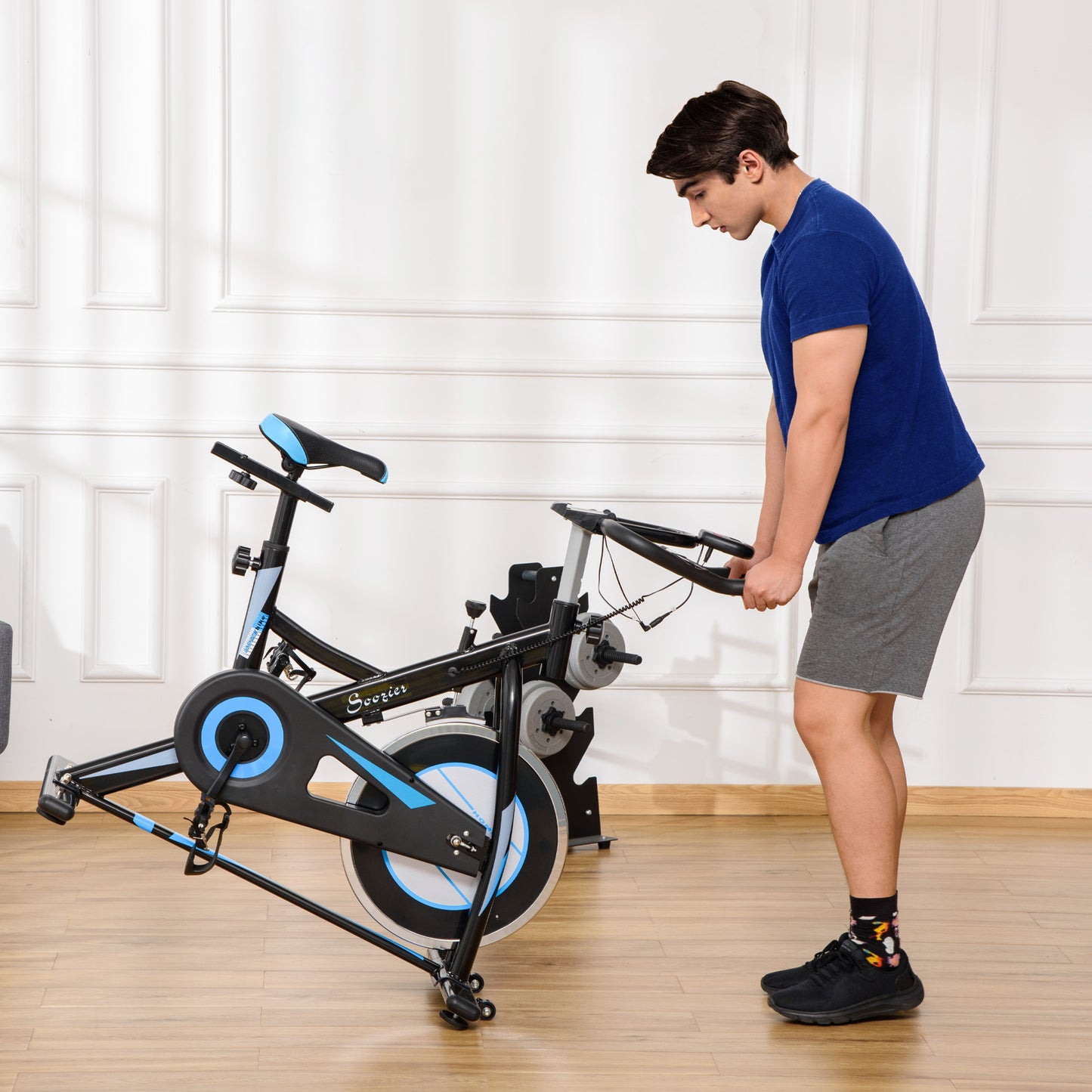 HOMCOM Stationary Exercise Bike, 8kg Flywheel Indoor Cycling Workout Fitness Bike, Adjustable Resistance Cardio Exercise Machine w/ LCD Monitor Pad and Phone Holder for Home, Gym, Office, Black