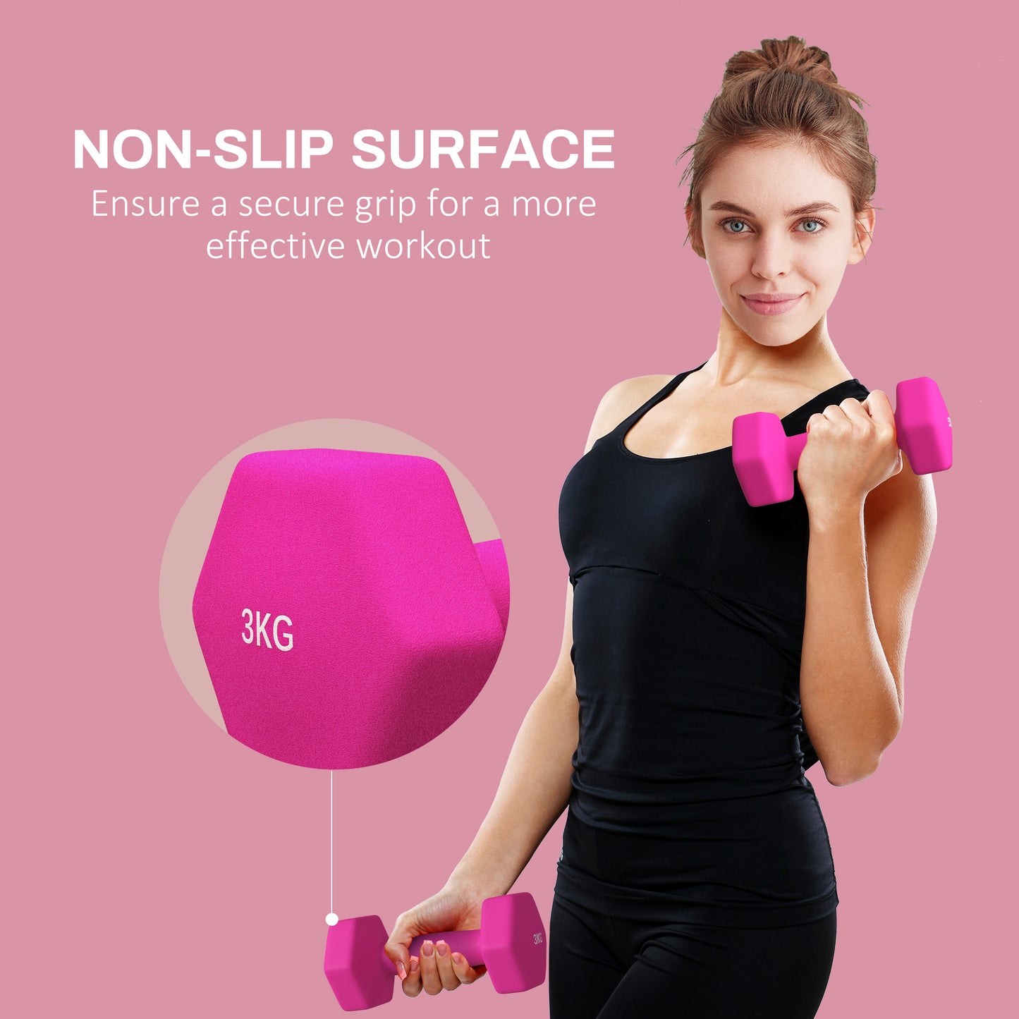 SPORTNOW 2 x 3kg Hexagonal Dumbbells Weights Set with Non-Slip Grip for Home Gym Workout