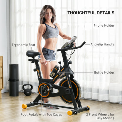HOMCOM Exercise Bike, Indoor Cycling, with LCD Display, Heart Rate, Sensor