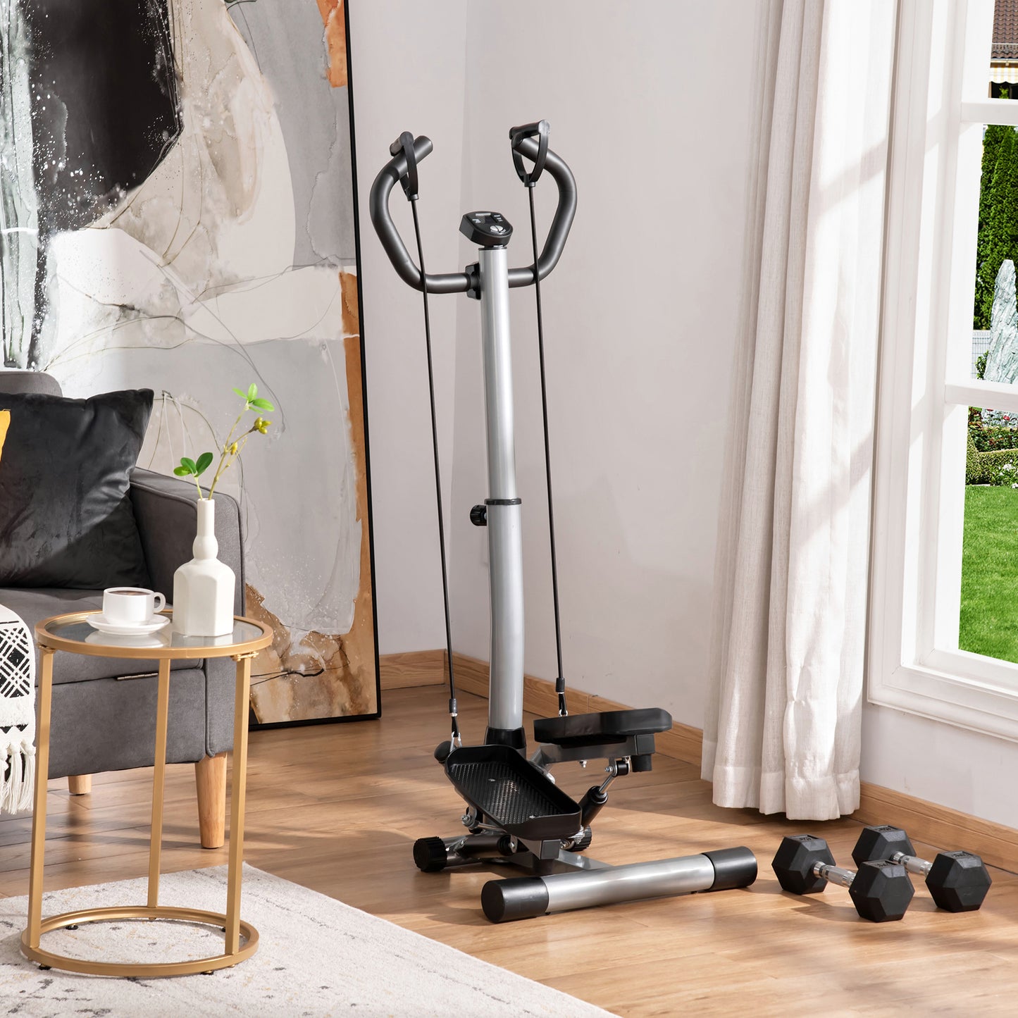 HOMCOM Adjustable Twist Stepper Fitness Step Machine, LCD Screen, Height-Adjust Handlebars, Home Gym
