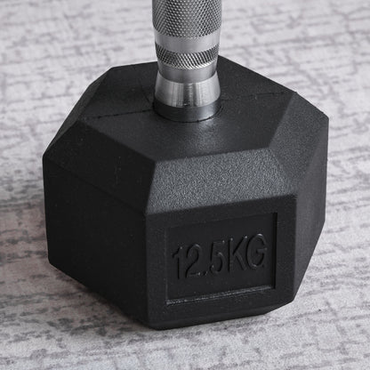 HOMCOM 12.5KG Single Rubber Hex Dumbbell Portable Hand Weights Dumbbell Home Gym