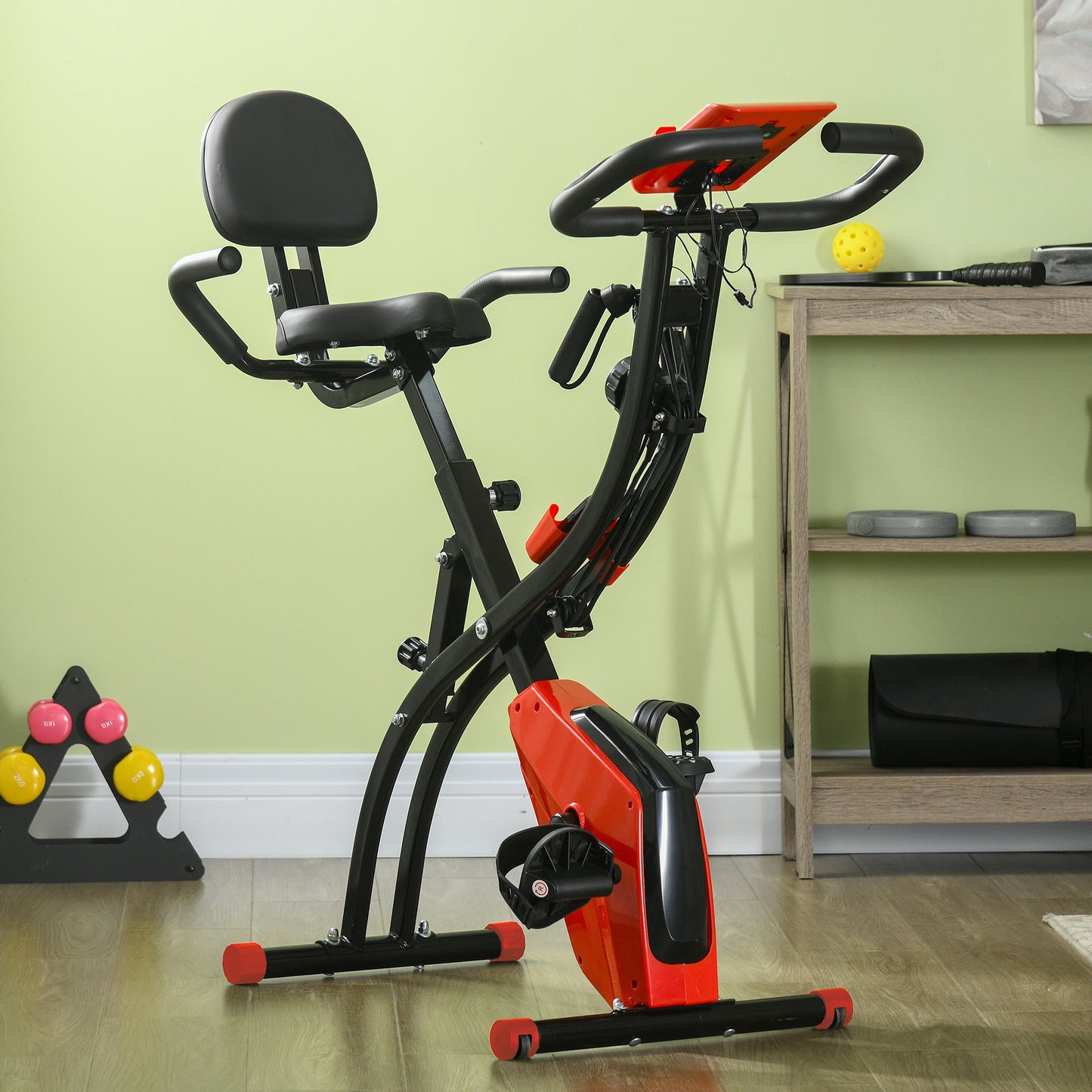 HOMCOM 2-in-1 Folding Exercise Bike with 8-Level Magnetic Resistance, Arm Resistance Band, Pulse Sensor