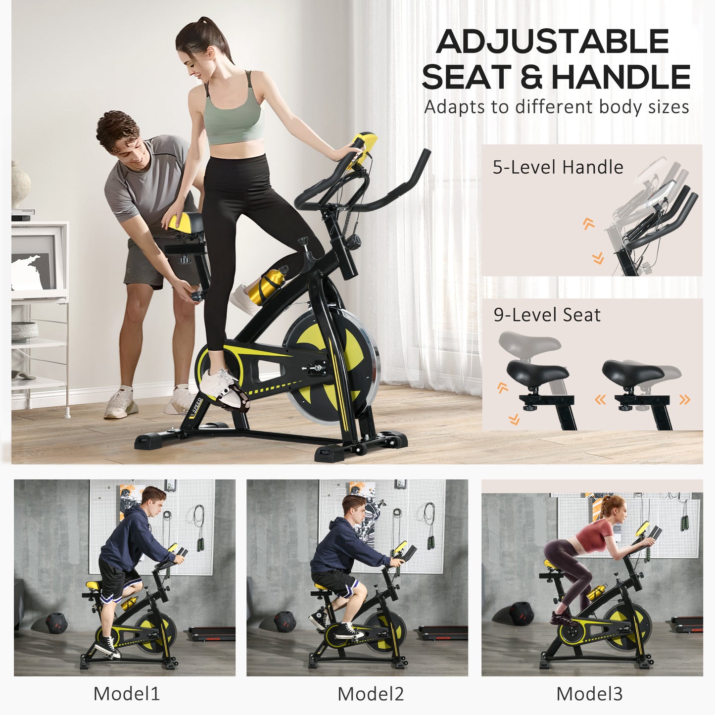 SPORTNOW Exercise Bike, Indoor Stationary Bike, Cycling Machine with Adjustable Seat and Resistance for Home Gym Workout