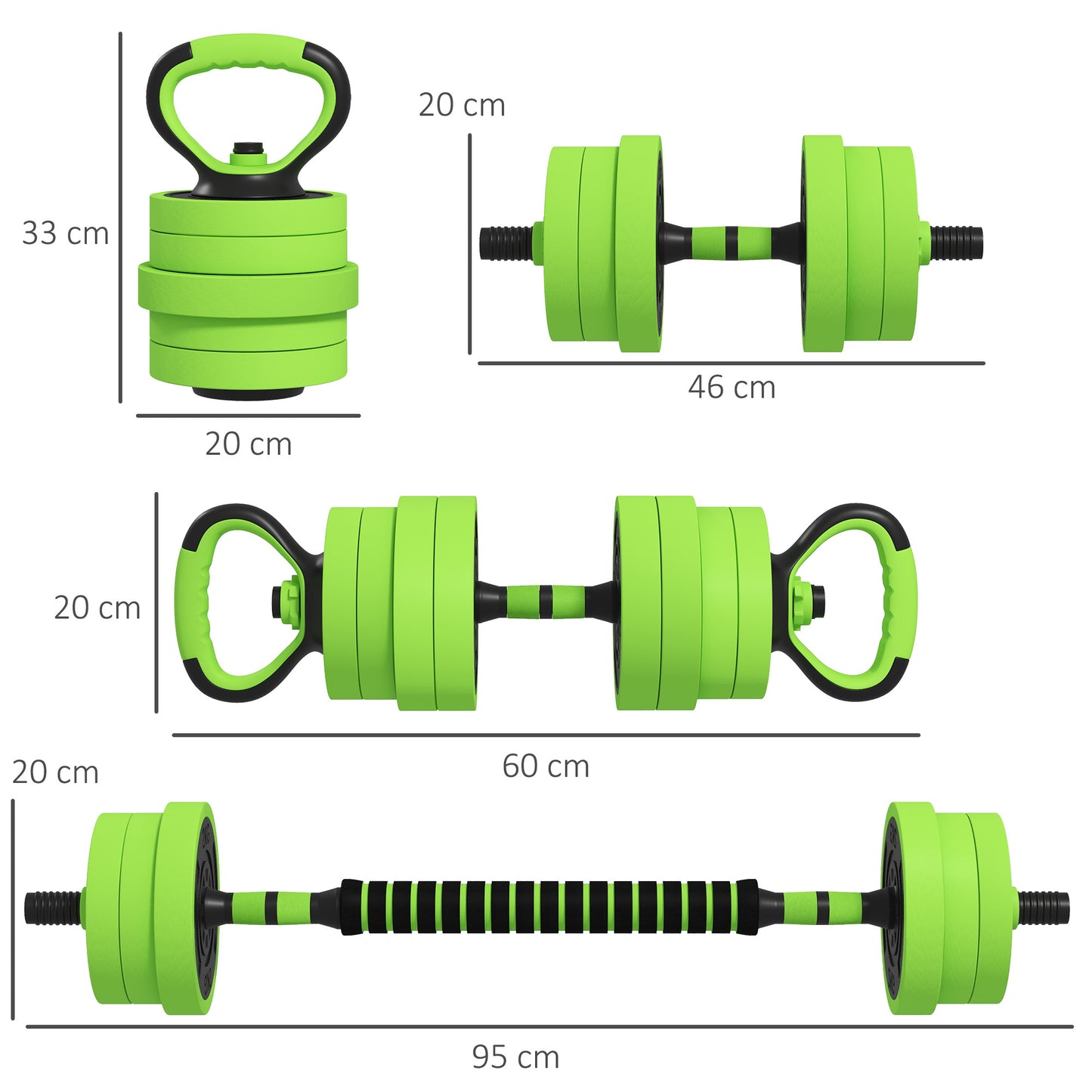 SPORTNOW 20kg Four-In-One Adjustable Weight Dumbbells Set, Barbell, Kettlebell, Push Up Stand