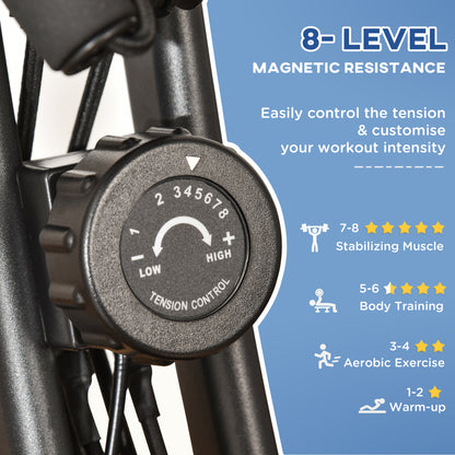 HOMCOM 2-in-1 Folding Exercise Bike with 8-Level Magnetic Resistance, Arm Resistance Band, Pulse Sensor