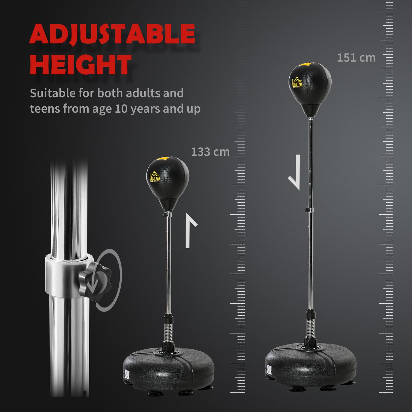 HOMCOM Punching Bag with Stand, Free Standing Boxing Bag Set, Speed Bag with Speedball Adjustable Height from 133cm to 151cm for Teens