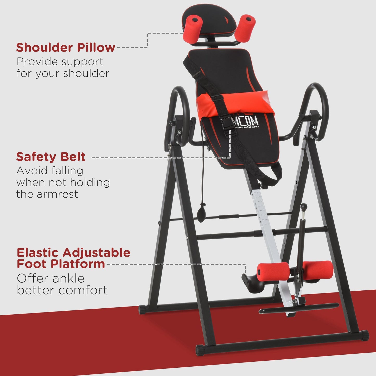 HOMCOM Gravity Inversion Table with Safety Belt Adjustable Hand Stand for Muscle Pain Relief