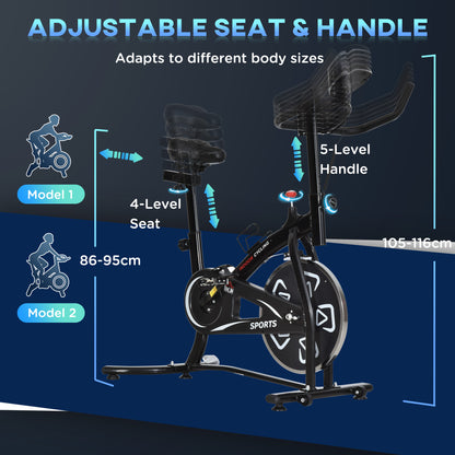 HOMCOM Indoor Stationary Exercise Bike 6kg Flywheel Fitness Cardio Workout Bke Trainer for Home Gym w/ Adjustable Resistance LCD Monitor Pad and Bottle Holder