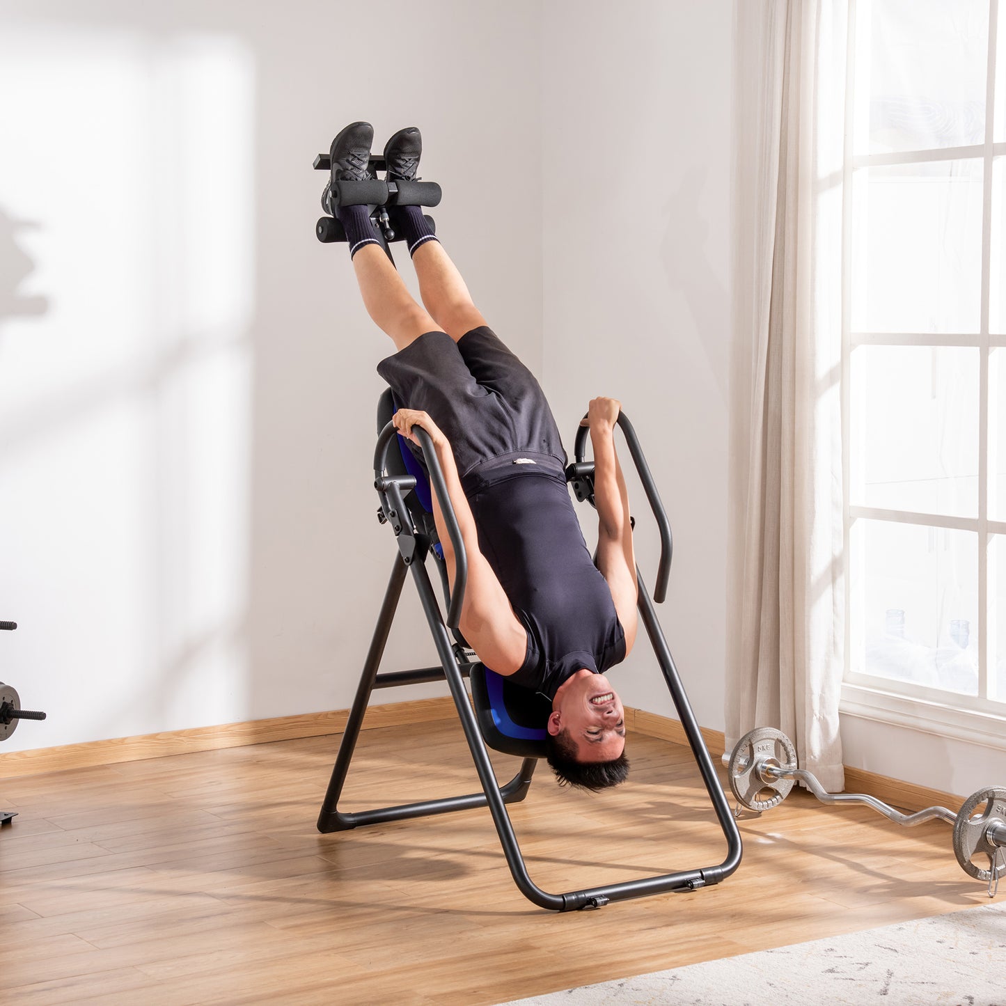 HOMCOM Foldable Gravity Inversion Table, Back Therapy Fitness Bench, with Soft Ankle Cushions, for Home