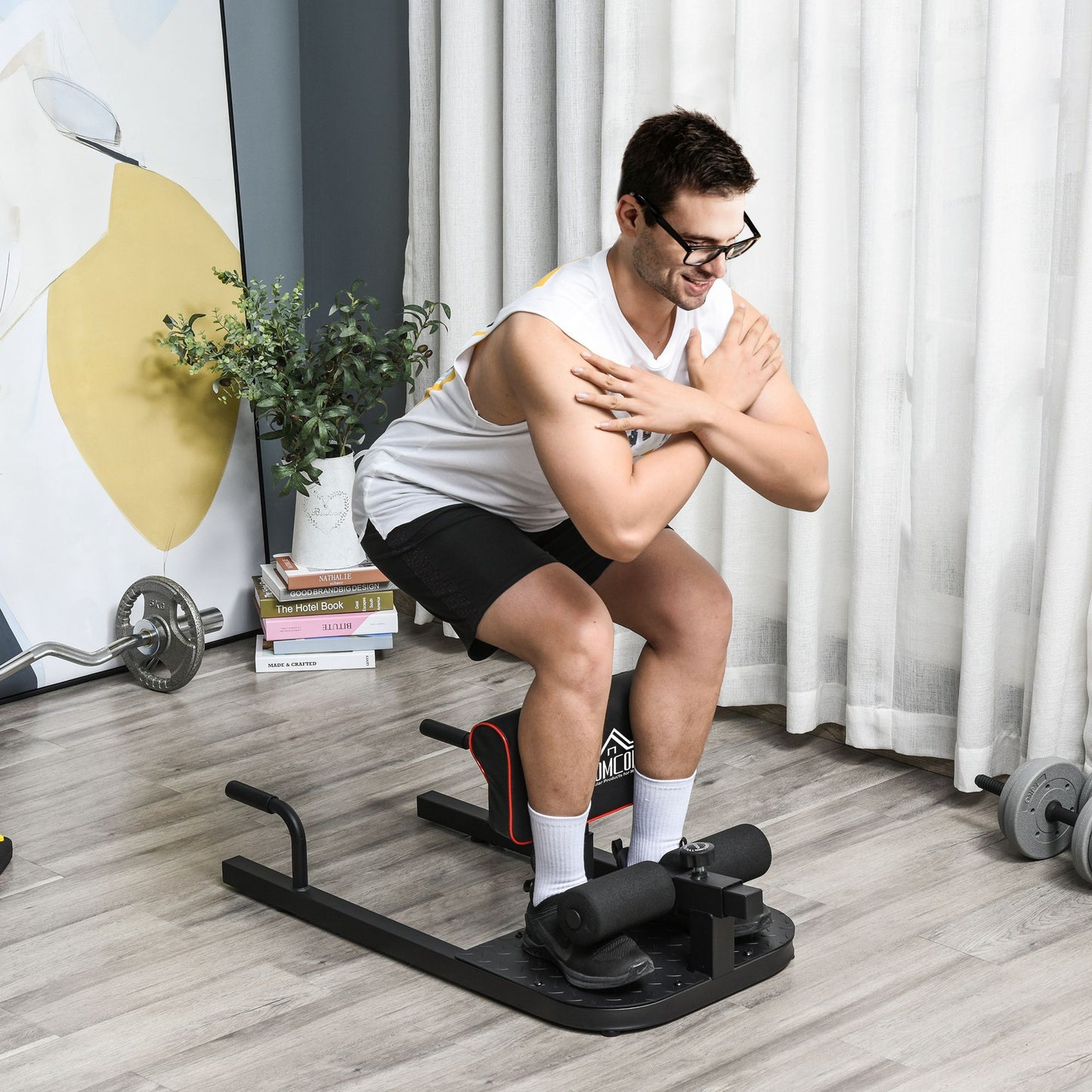 HOMCOM Squat Machine with Push Up Stand, Padded Hip Thrust Bench with Adjustable Cushion for Home Gym Work Out