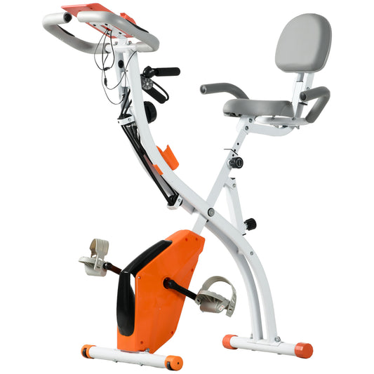 HOMCOM 2-in-1 Folding Exercise Bike with 8-Level Magnetic Resistance, Arm Resistance Band, Pulse Sensor