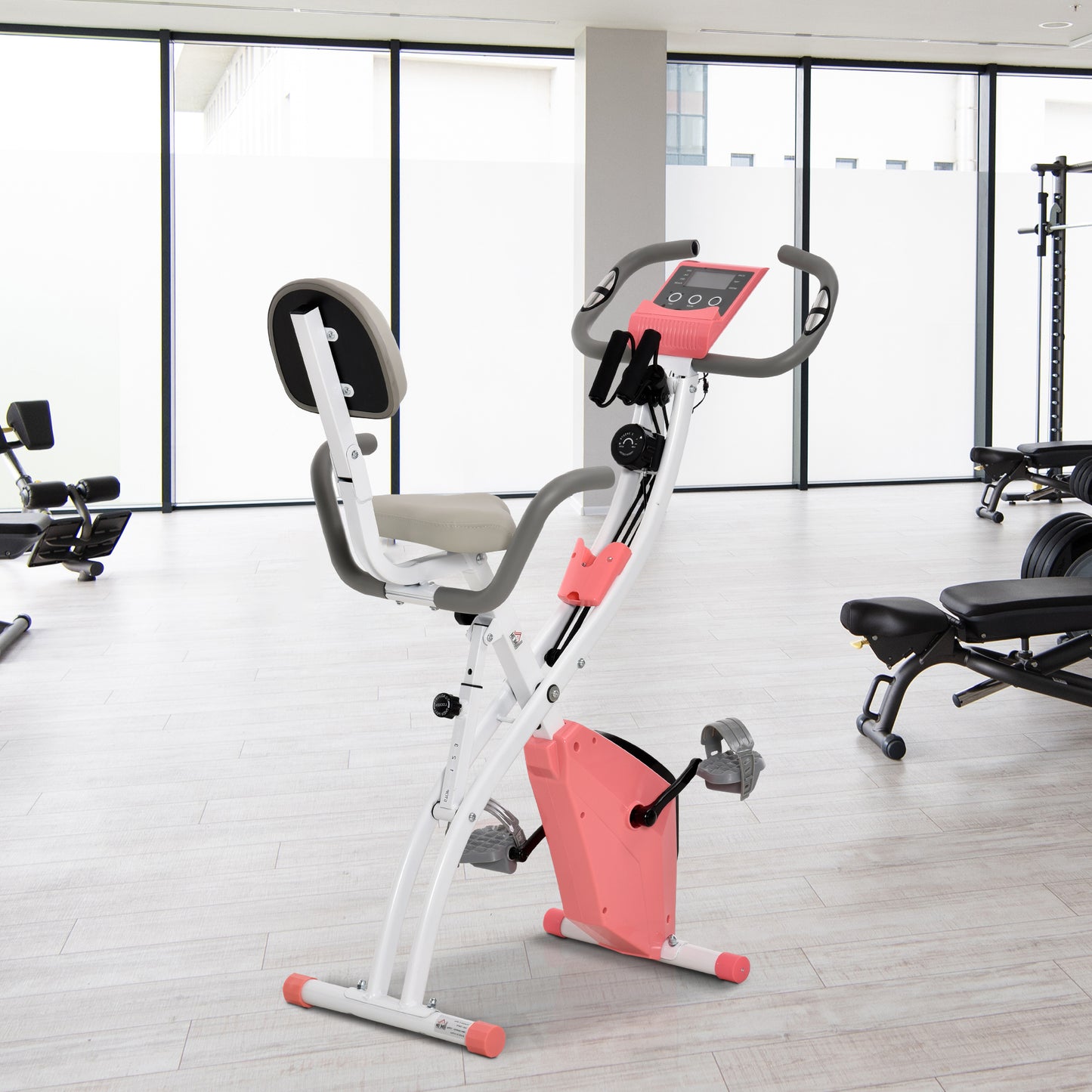 HOMCOM 2-in-1 Folding Exercise Bike with 8-Level Magnetic Resistance, Arm Resistance Band, Pulse Sensor